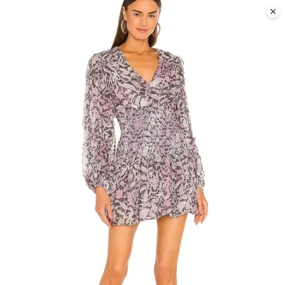 ROCOCO SAND Kian Metallic Ruffled Mini Dress, Lilac, Size XS, NWT